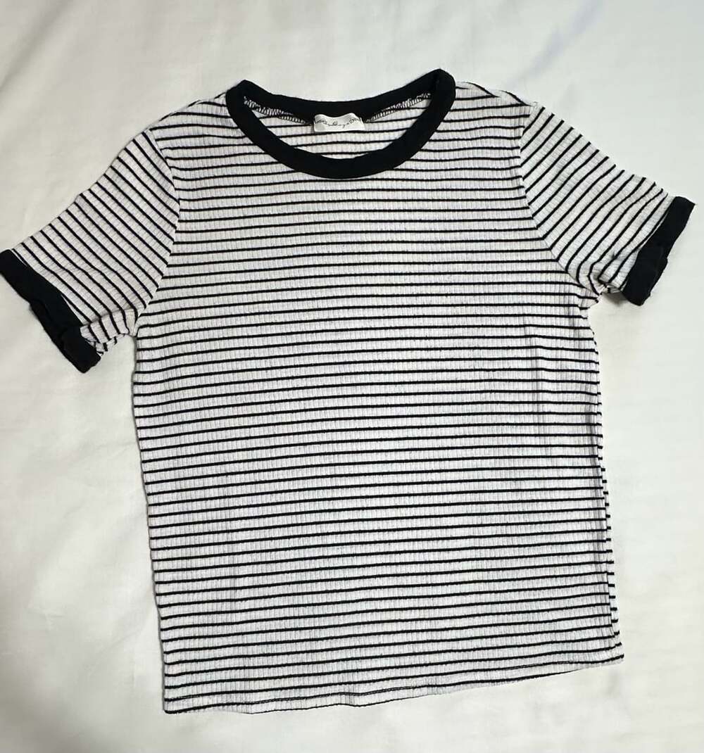Angels Gaze Black and White Striped Ribbed Ringer T-Shirt